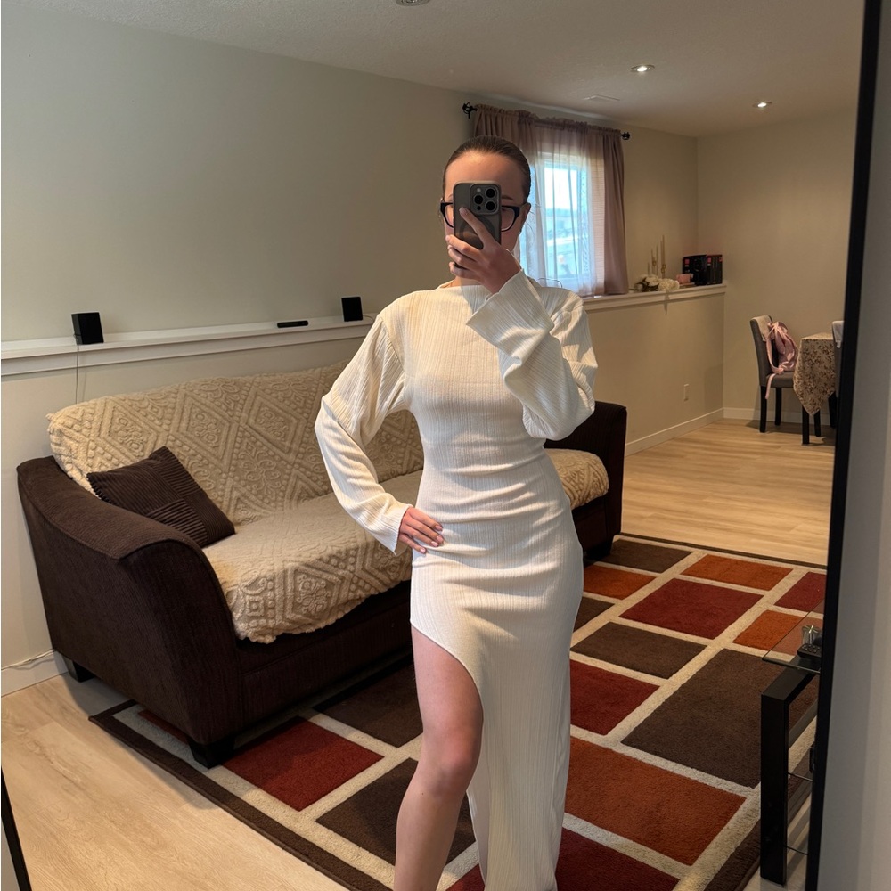 H&M Cream Ribbed High-Low Maxi Dress
